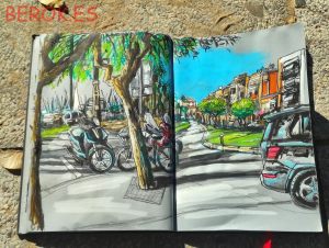 Urban Sketch Sitges Motos 300x100000